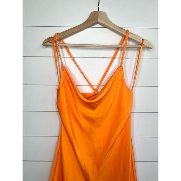 Karl Lagerfeld Paris Orange Spaghetti Straps Ruffled Bottom Cowl Slip Dress 12 - Picture 4 of 11